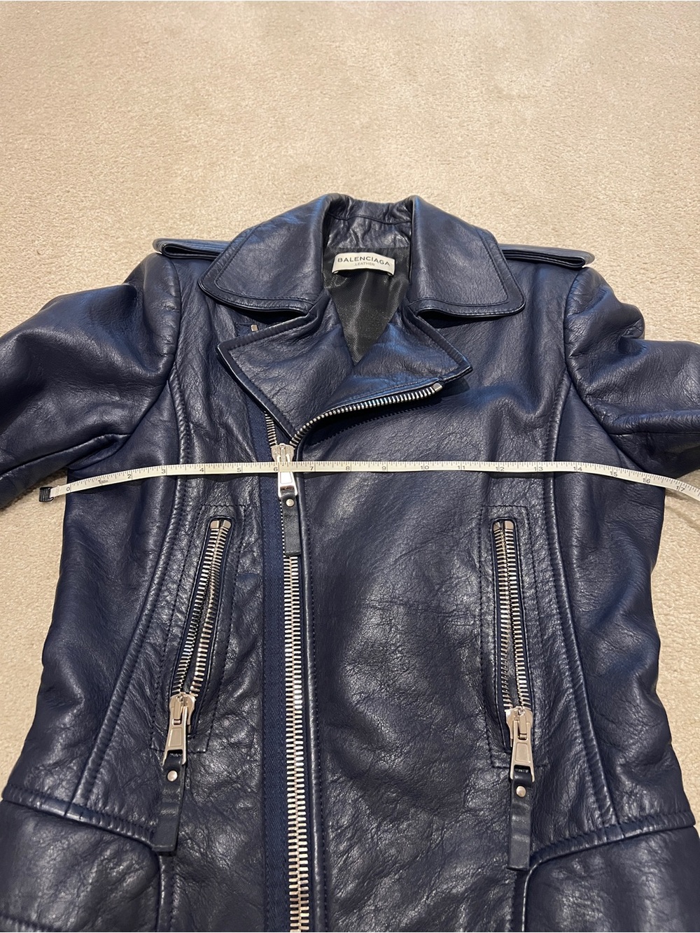 Balenciaga Dark Navy Leather Moto Jacket - Picture 10 of 16